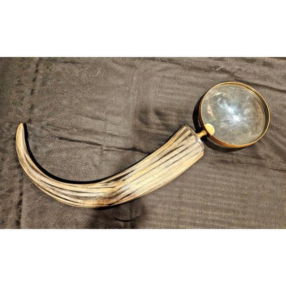 Vintage 1940s 21" Taxidermy Horn w/ 6" Magnifying Glass Optical Lens - Rare Find - Picture 2 of 10